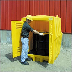 hard top 4 drum spill containemt pallet and poly storage building for outside