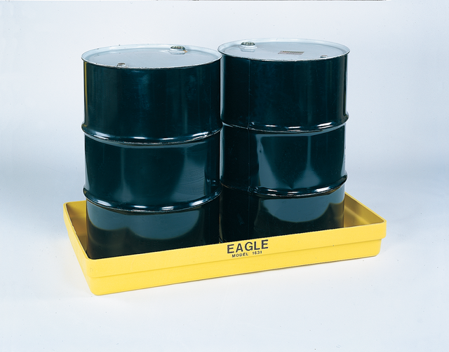Spill trays for use with small containers and drums.