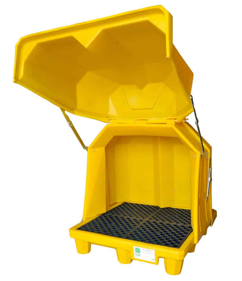 4-Drum Gull Wing Outdoor Drum Storage w/drain plug - manufacturer product image 1