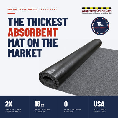 The thickest absorbent garage floor runner mat on the market, 16 oz, made in USA