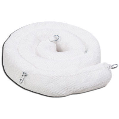 Oil Absorbent Booms, 5 In Dia. x 10 Ft Long, 4 per case, white, 30 gal capacity