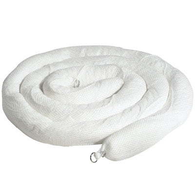 Oil Absorbent Booms, 5 In Dia. x 20 Ft Long, 2 per case, white, 30 gal capacity