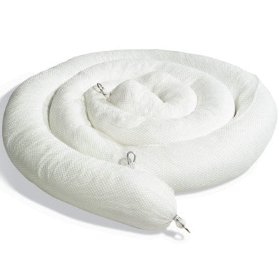 Oil Absorbent Booms, 8 In Dia. x 20 Ft Long, 2 per case, white, 38 gal capacity