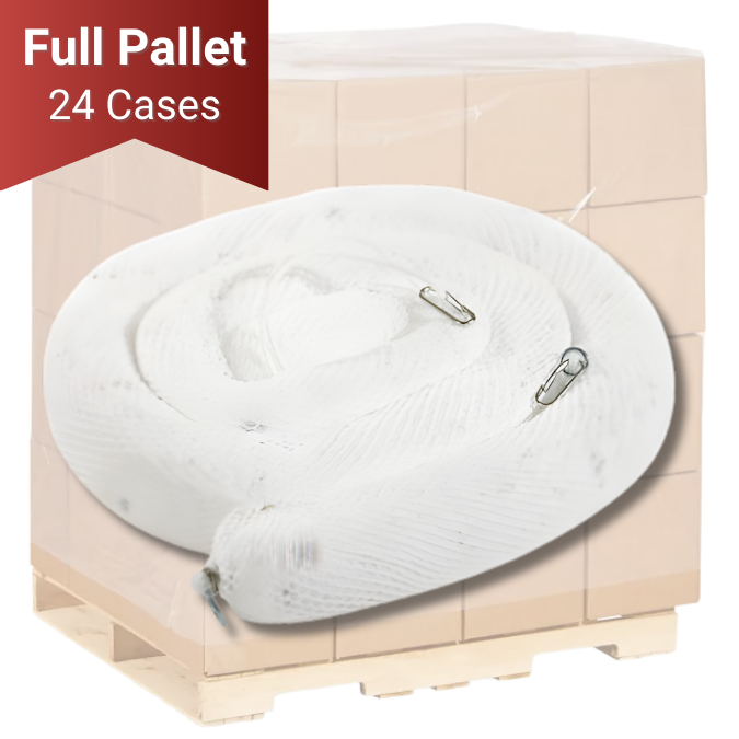 Oil Absorbent Booms, 4 In Dia. x 10 Ft Long, 4 per case, 24 per pallet, white, 19.5 gal capacity