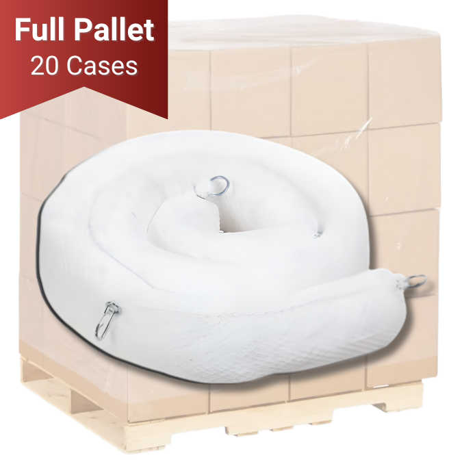Oil Absorbent Booms, 5 In Dia. x 10 Ft Long, 4 per case, 20 per pallet, white, 30 gal capacity