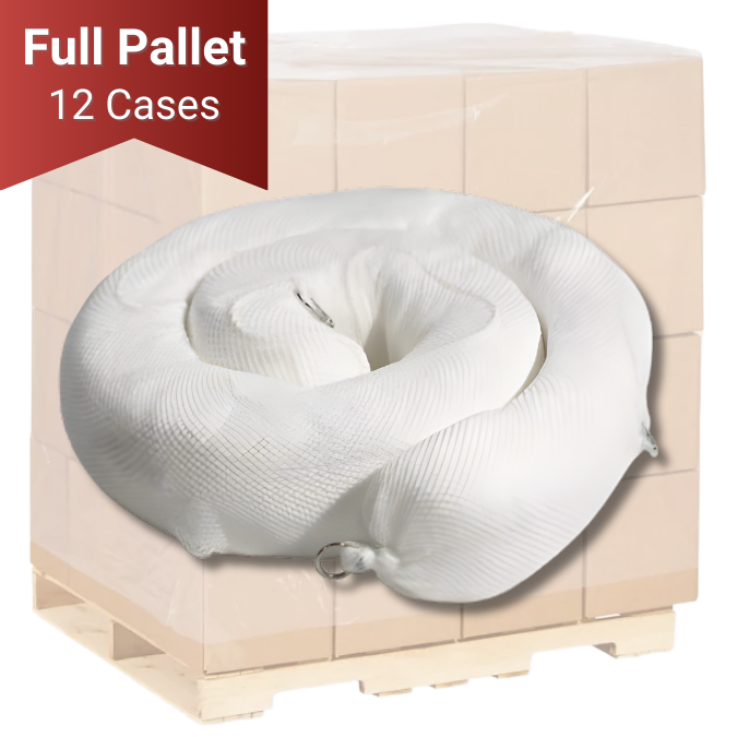 Oil Absorbent Booms, 8 In Dia. x 10 Ft Long, 4 per case, 12 per pallet, white, 38 gal capacity