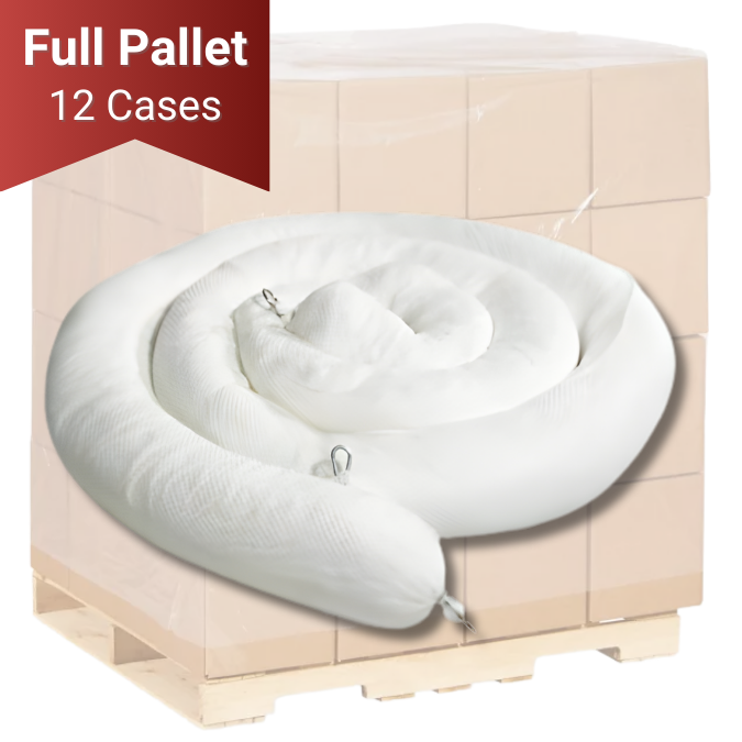 Oil Absorbent Booms, 8 In Dia. x 20 Ft Long, 2 per case, 12 per pallet, white, 38 gal capacity