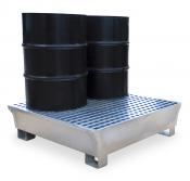 4-Drum Steel Spill Pallet, Silver Galvanized, No Drain Plug