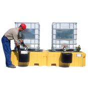 IBC Spill Pallet, 2 Unit Poly Platform 124.5x61-5/8x22in, 2-Shelf Drain to Sump, No Fork YES Drain