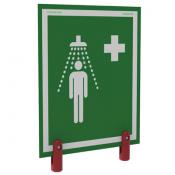 emergency shower station sign with plastic brackets