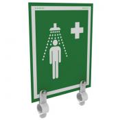 emergency shower station sign with steel brackets