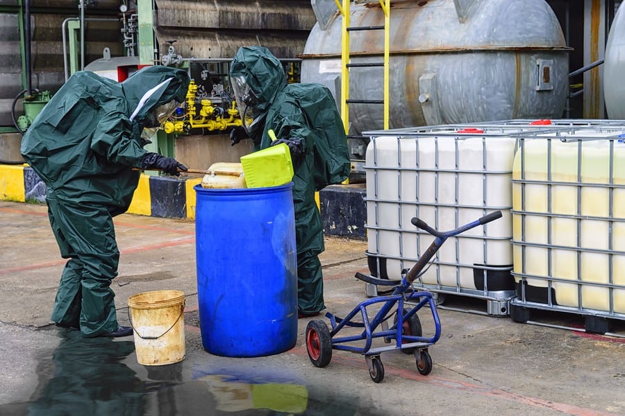 chemical spill responders wearing PPE