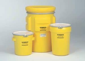 Yellow poly salvage drums
