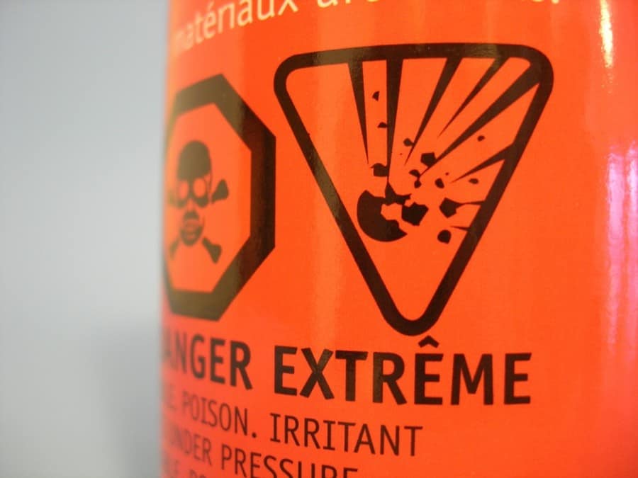 risk warning label on chemical container