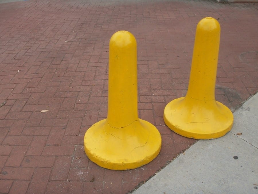 yellow safety bollards