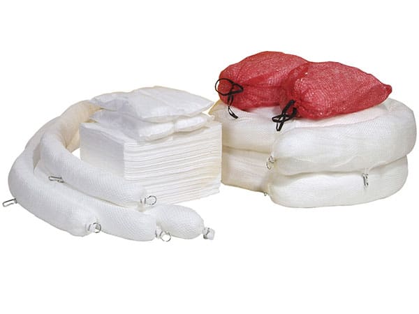 An assortment of oil sorbent products