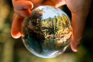 Environmental landscape reflection in glass orb