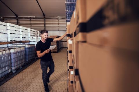 IBC containers in a warehouse