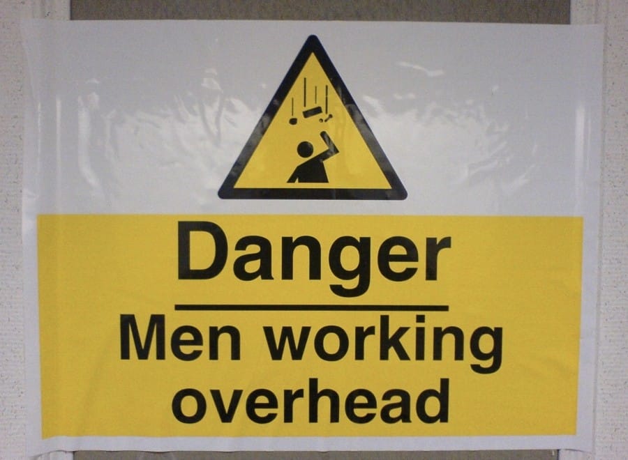 danger men working overhead sign